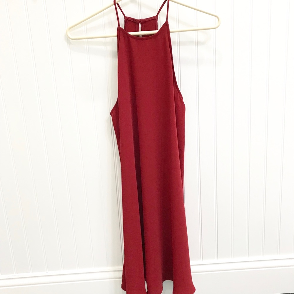 High Neck Red Shift Dress